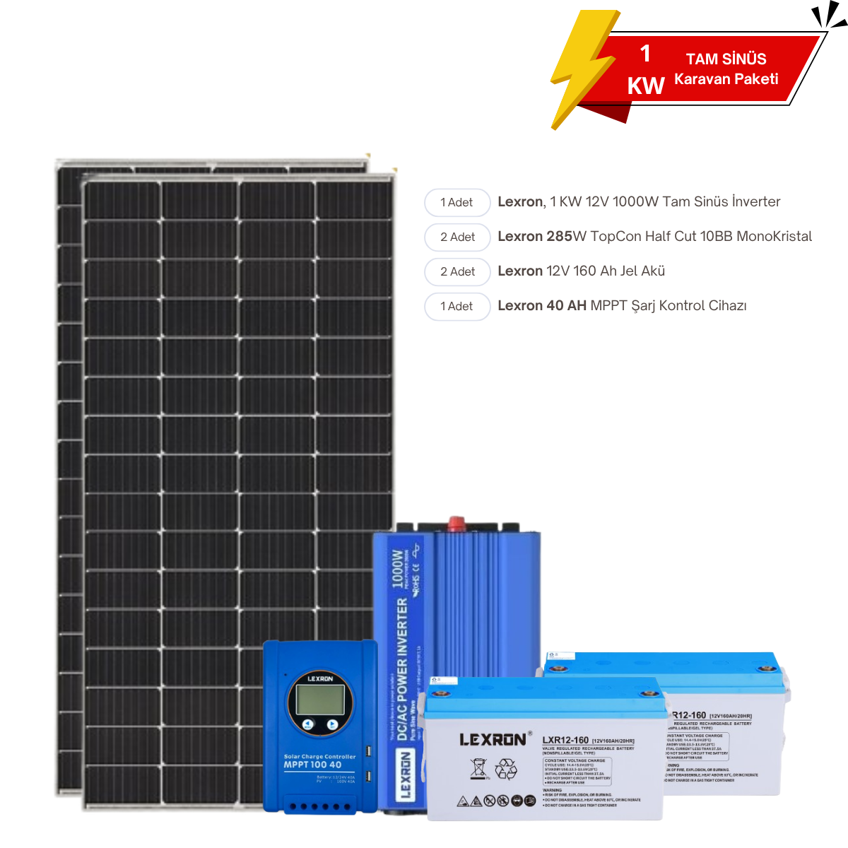 Elçi Solar 1 KW Karavan Solar Başlangıç-1-160 Paket 560W Güneş Enerji Sistemi