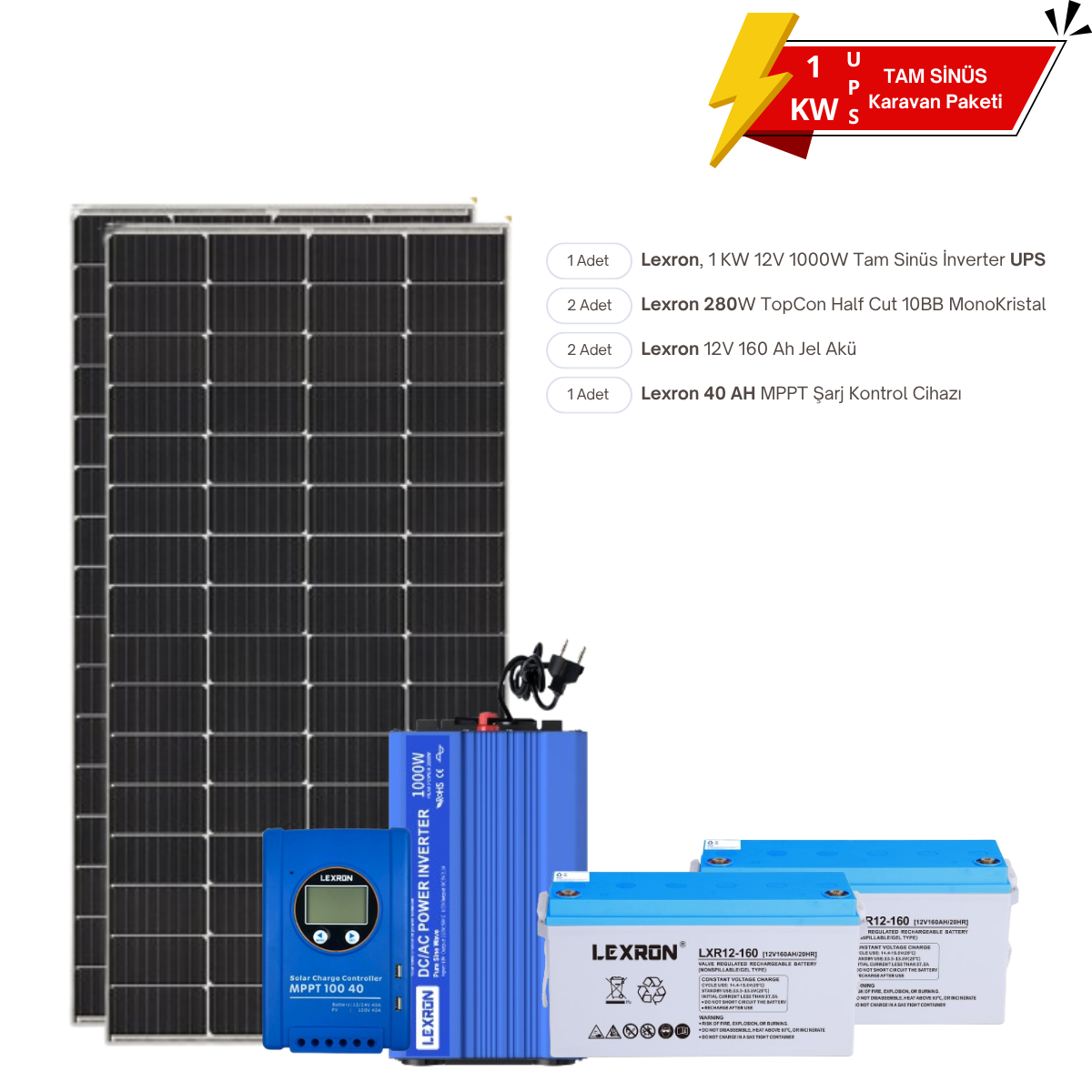 Elçi Solar 1 KW Karavan Solar Başlangıç-1-150-UPS Paket 560W Güneş Enerji Sistemi